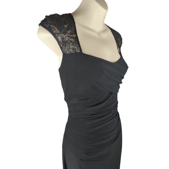 LAUREN Ralph Lauren Evening Dress Black Maxi Emelia Gown Ruched Sequins Sexy 10 - Picture 6 of 10